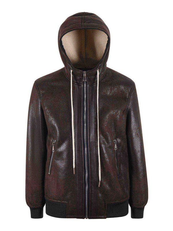 YES LONDON: Vestes en cuir online - Blouson En Cuir - Marron Foncé