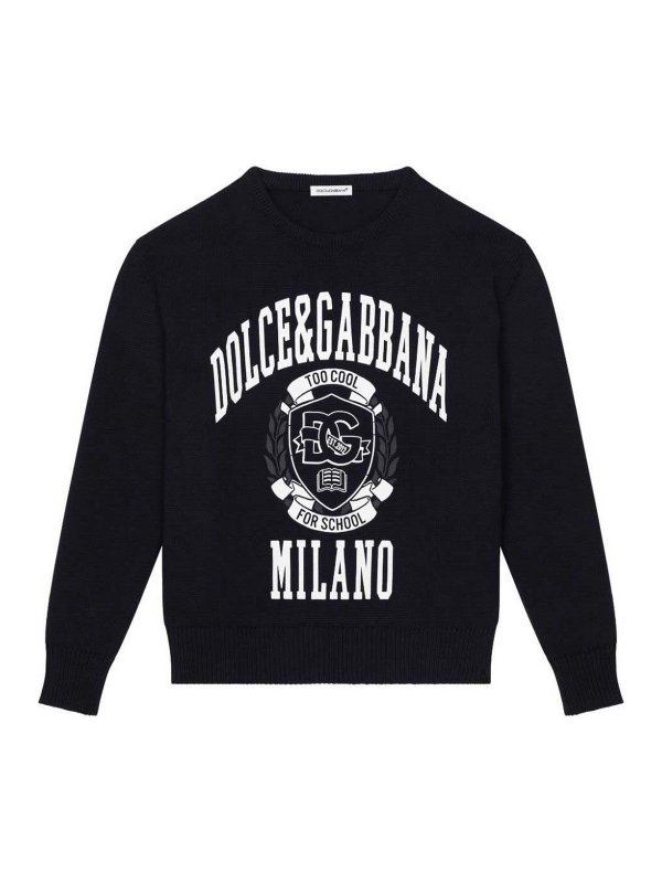 Dolce & Gabbana Jr: Strickpullover mit Rundhalsausschnitt - Rundhalspullover - Blau