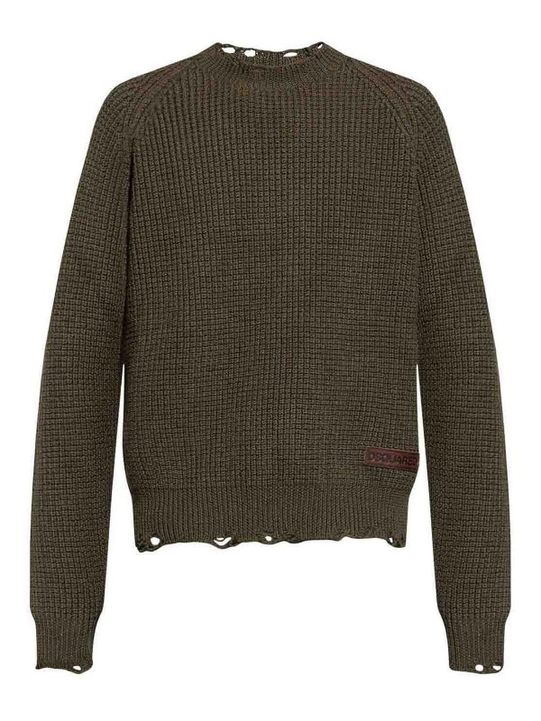 DSQUARED2: Suéteres con cuello pico - Suéter Cuello Redondo - Verde