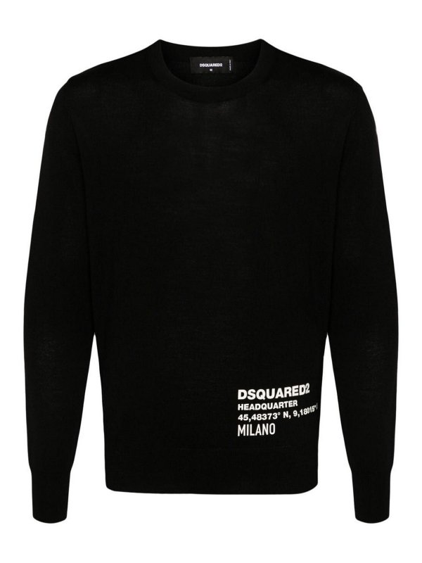 DSQUARED2: Suéteres con cuello pico - Suéter Cuello Redondo - Negro