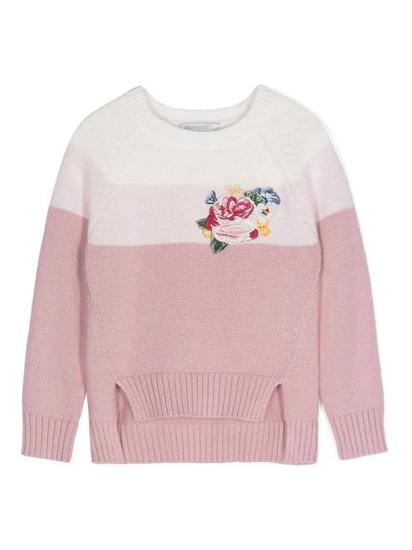 MONNALISA: Strickpullover mit Rundhalsausschnitt - Rundhalspullover - Hellrosa