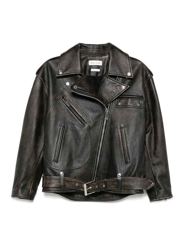 ALEXANDER MCQUEEN: レザーコート - レザーコート - キャメル