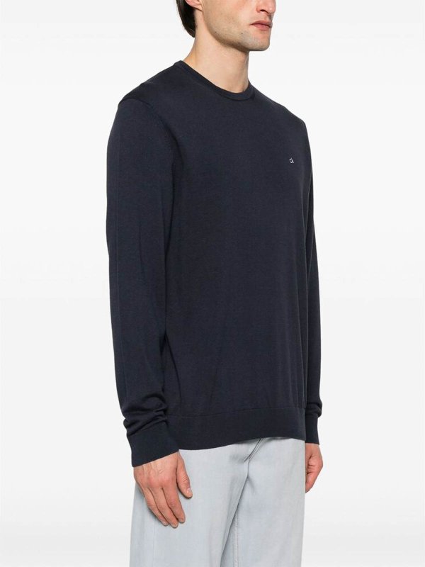 クルーネック - ブルー shop online: CALVIN KLEIN