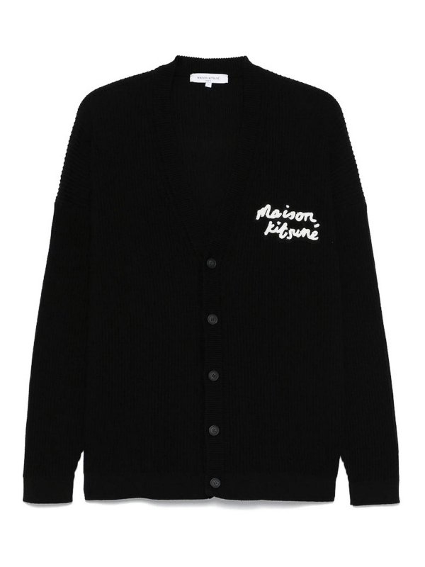 MAISON KITSUNÉ: Strickpullover mit Rundhalsausschnitt - Rundhalspullover - Schwarz