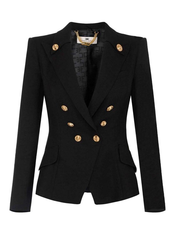 ☆ELISABETTA FRANCHI ブラック ブレザー ELISABETTA FRANCHI：ジャケット レディース - ブラック