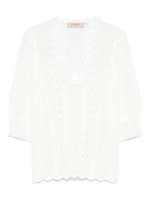 TWINSET: U-Boot-Ausschnitt - U-Boot-Pullover - Weiß