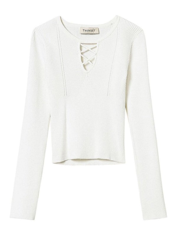 TWINSET: U-Boot-Ausschnitt - U-Boot-Pullover - Weiß
