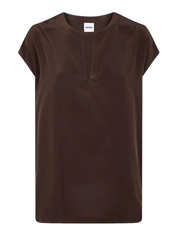 ASPESI: Tops y camisetas sin mangas - Top - Marrón