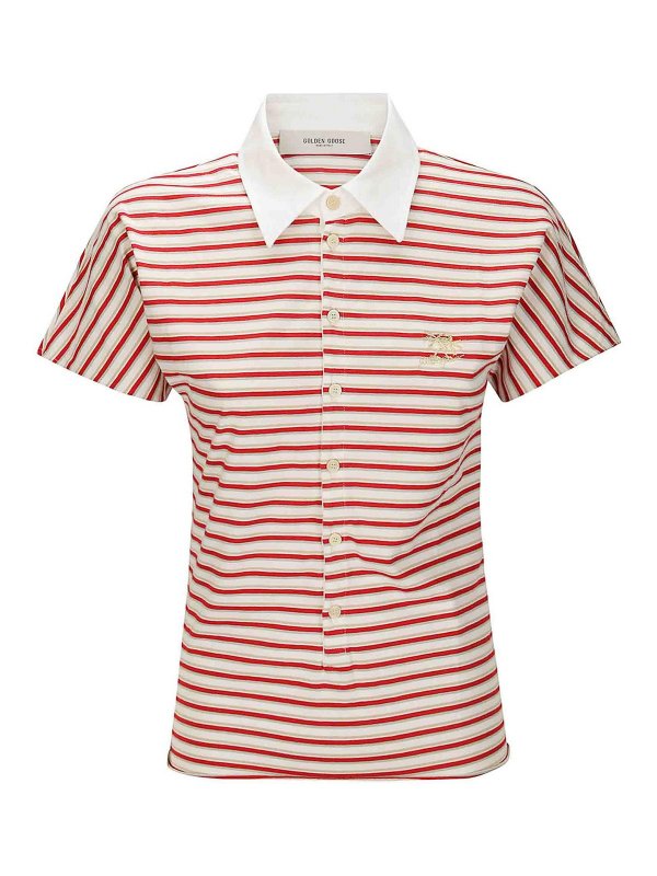 GOLDEN GOOSE: t-shirts - Striped short -sleeved cotton pole