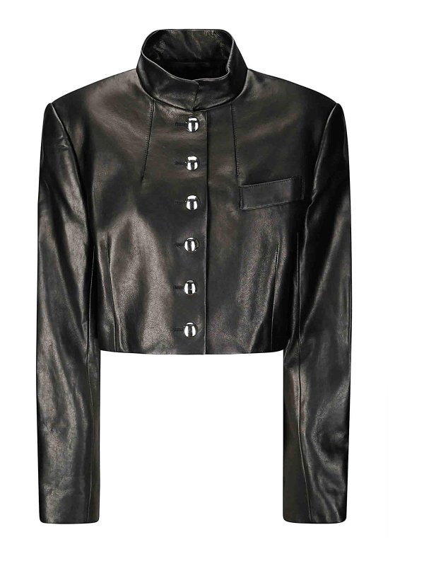 KHAITE: casual jackets - Slightly wide -sized cropped leather jacket