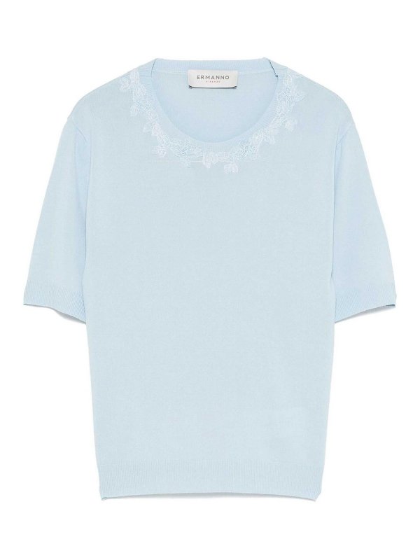 ERMANNO FIRENZE: U-Boot-Ausschnitt - U-Boot-Pullover - Hellblau