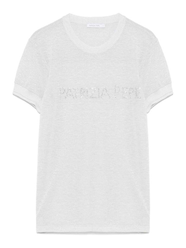 PATRIZIA PEPE: Strickpullover mit Rundhalsausschnitt - Rundhalspullover - Weiß