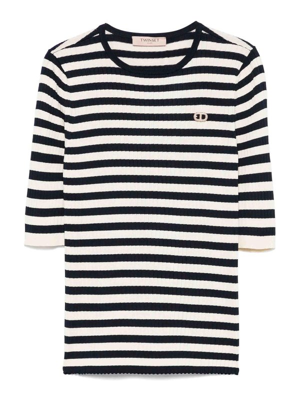 TWINSET: Suéteres con cuello pico - Suéter Cuello Redondo - Azul