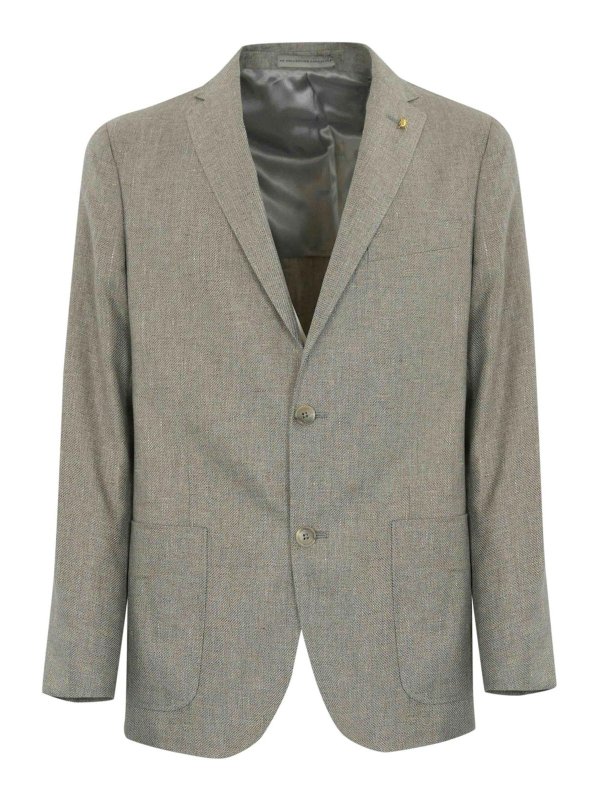 CORNELIANI: casual jackets - Single-Breasted Jacket In Linen And Lyocell