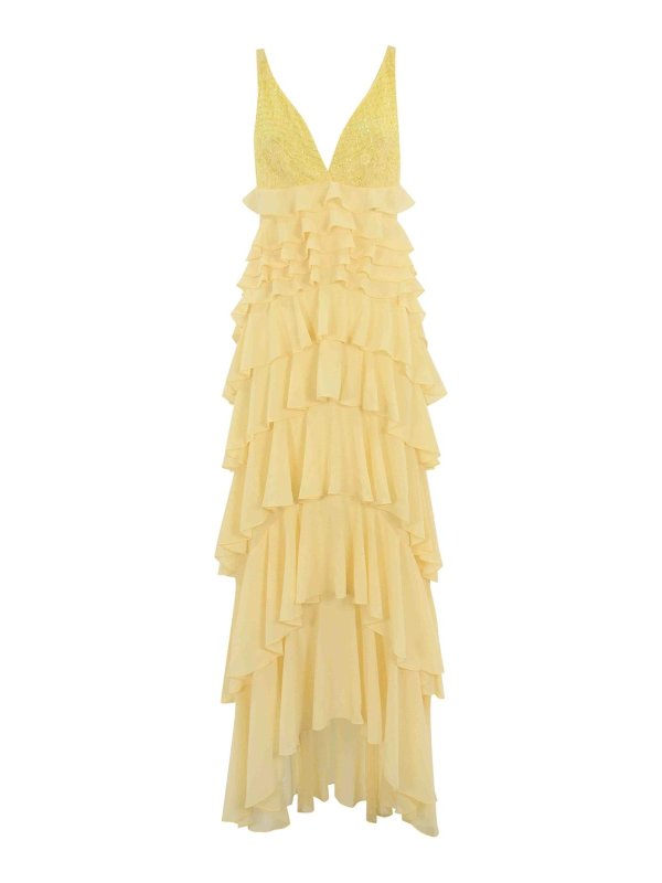 ELISABETTA FRANCHI: knee length dresses - Red Carpet Georgette Dress With Ruffles