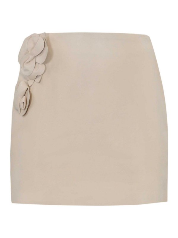 ELISABETTA FRANCHI: Knee length skirts & Midi - Leather Skirt With Floral Applications