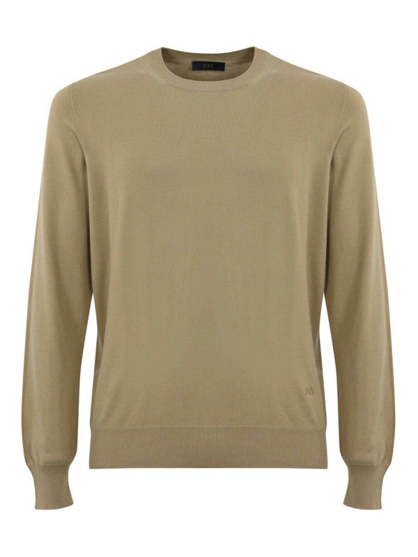 FAY: Strickpullover mit Rundhalsausschnitt - Rundhalspullover - Hellbraun