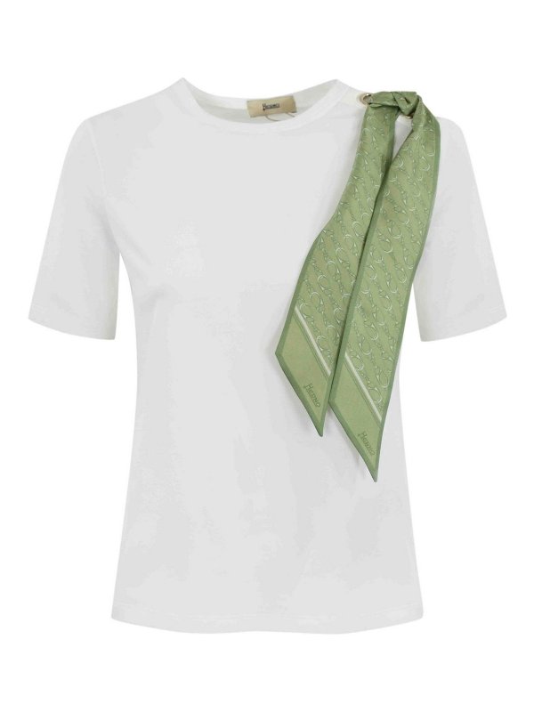 HERNO: t-shirt - T-shirt di cotone con sciarpa di seta