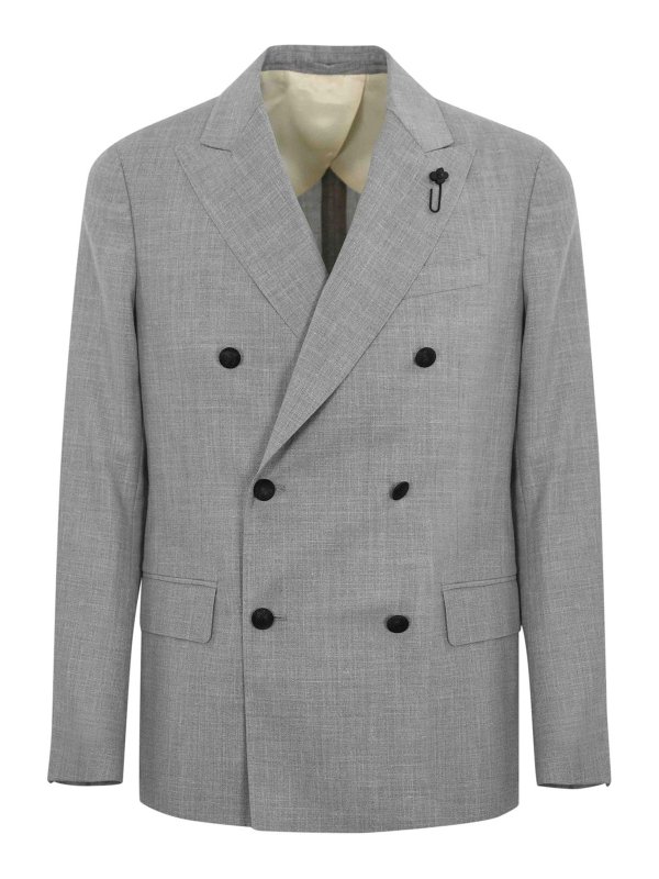 LARDINI: casual jackets - Double-Breasted Jacket In Wool Silk And Linen