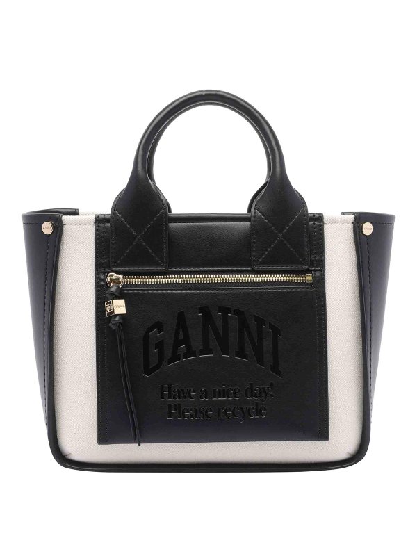 GANNI: totes bags - Black Small Pocket Tote Bag