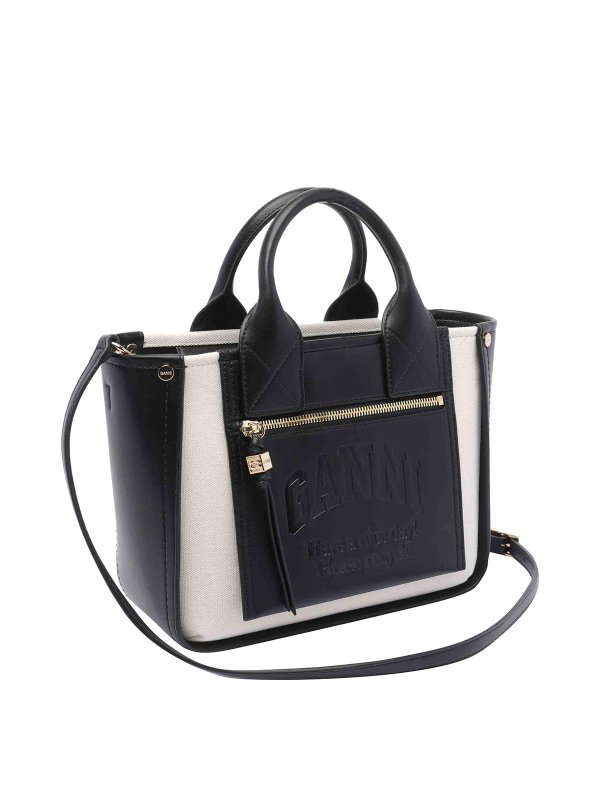 GANNI: totes bags online - Black Small Pocket Tote Bag