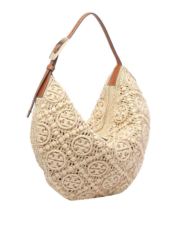 TORY BURCH: borse a tracolla online - Borsa  monogramma Rafia T naturale