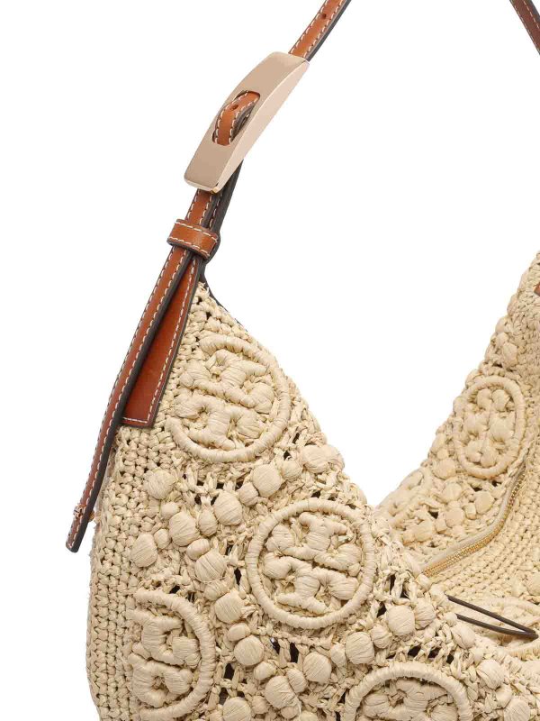 Borsa  monogramma Rafia T naturale shop online: TORY BURCH