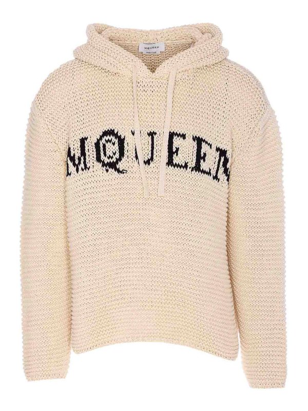 ALEXANDER MCQUEEN: Sweatshirts & Sweaters - Mcqueen Beige Knitted Hoodie