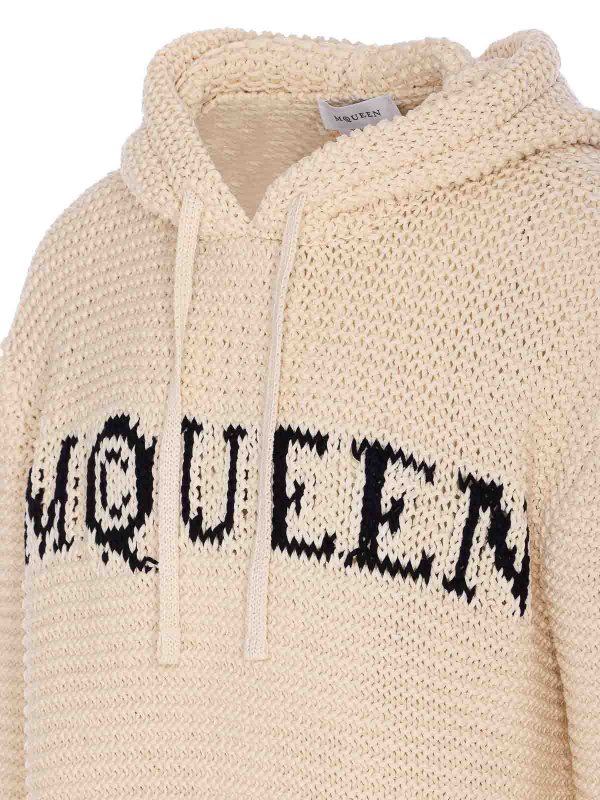 The Best Shops ALEXANDER MCQUEEN: Sweatshirts & Sweaters - Mcqueen Beige Knitted Hoodie