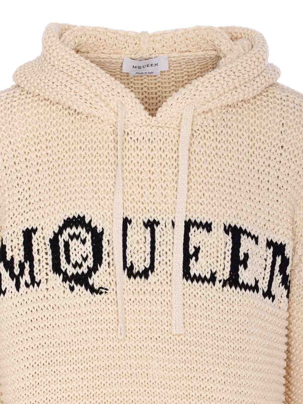 Mcqueen Beige Knitted Hoodie shop online: ALEXANDER MCQUEEN
