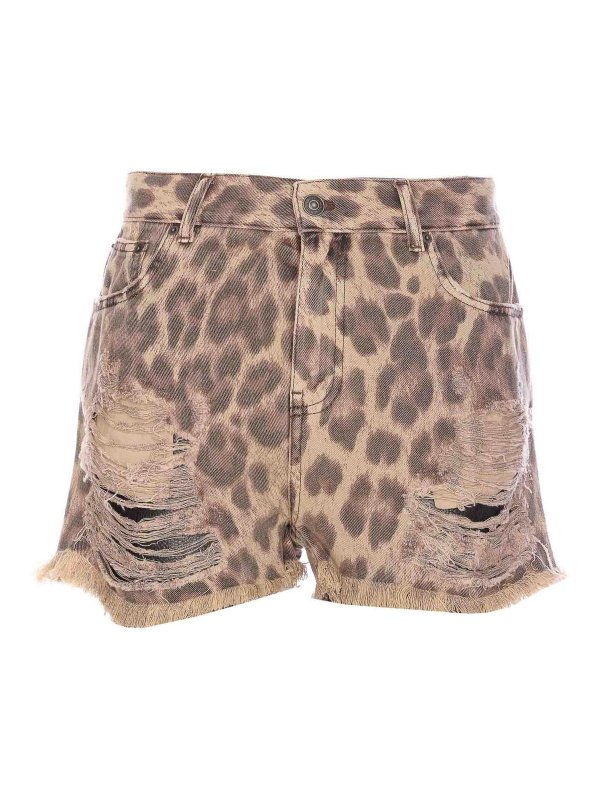 ANIYE BY: Trousers Shorts - Distressed Leopard Shorts