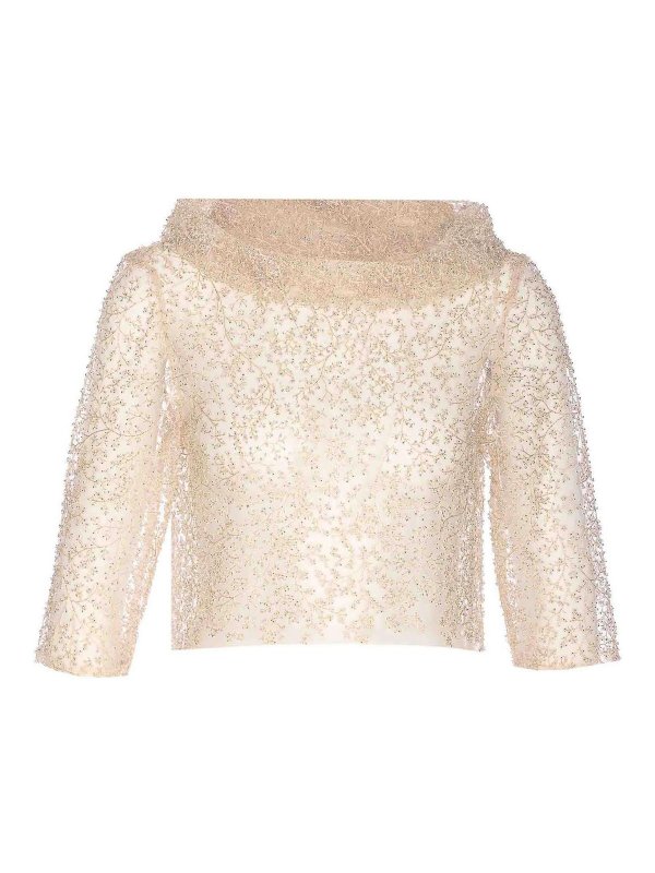 FELY CAMPO: Tops & Tank tops - Embellished Beads Transparent Top