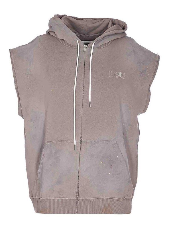 MM6 MAISON MARGIELA: Sweatshirts & Sweaters - Grey Zip Sleeveless Hoodie