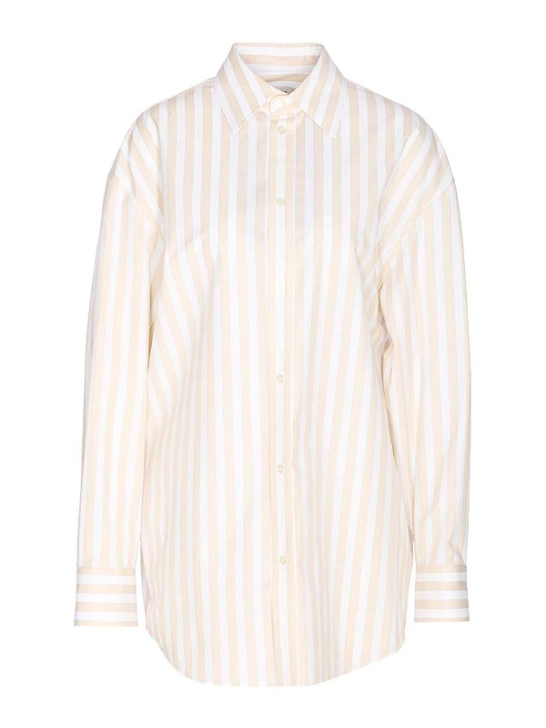 SAINT LAURENT: shirts - Beige And White Striped Shirt