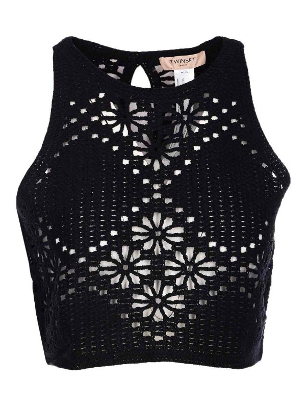 TWINSET: Tops & Tank tops - Black Emboidered Top