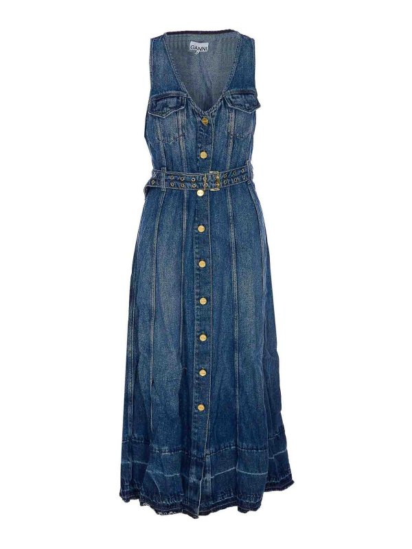 GANNI: ニーレングスドレス - 膝丈ドレス - ブルー