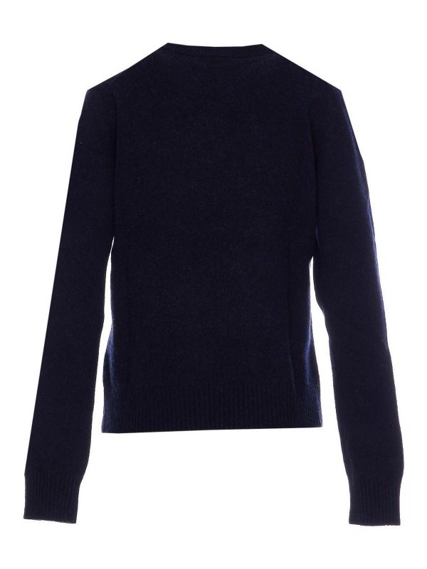 GANNI: crew necks online - Blue Graphic Wool Mix Sweater