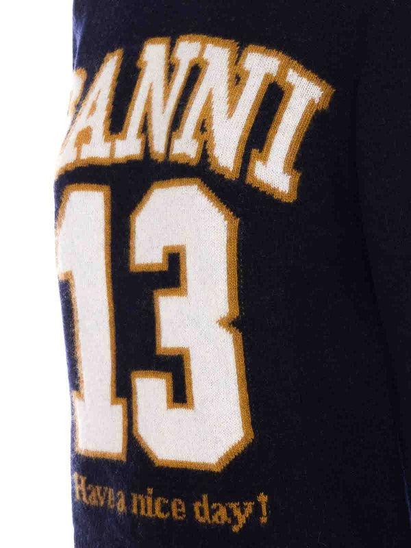 The Best Shops GANNI: crew necks - Blue Graphic Wool Mix Sweater