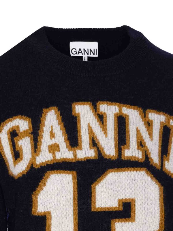 Blue Graphic Wool Mix Sweater shop online: GANNI