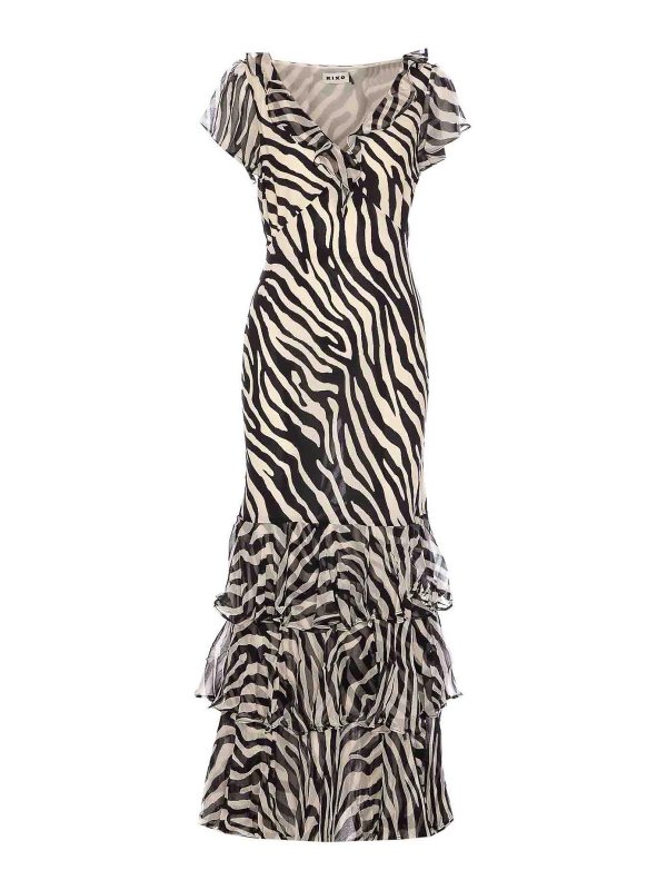 RIXO: knee length dresses - Black And White Amelle Dress