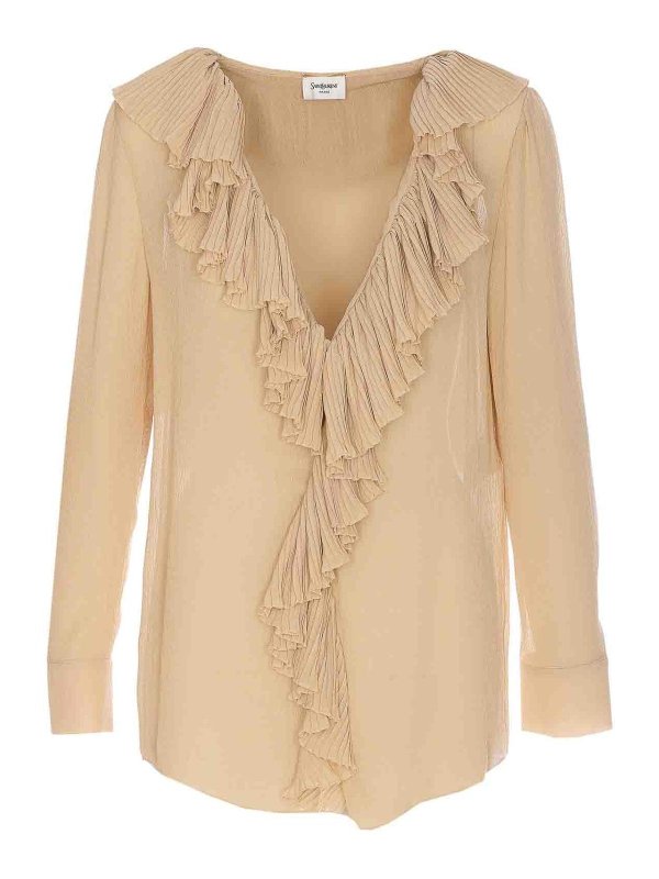 SAINT LAURENT: shirts - Beige Mousseline Shirt