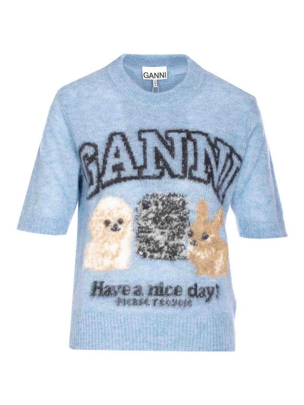 GANNI: T-shirts - T-Shirt - Bleu