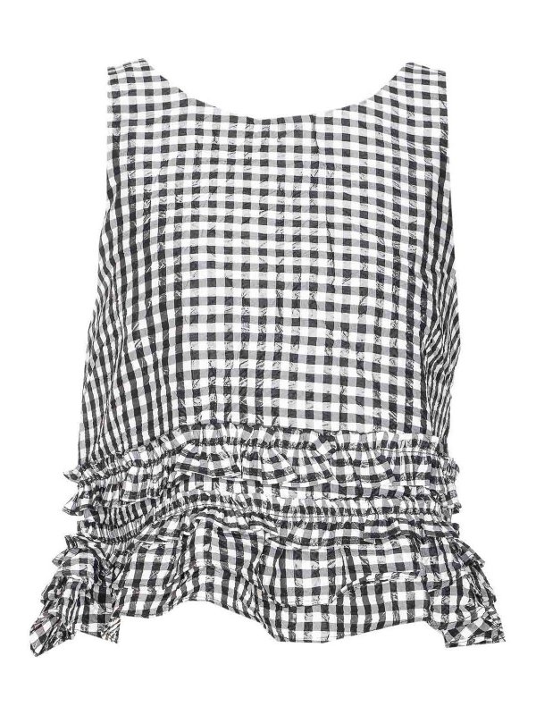 GANNI: Tops & Tank tops - White And Black Check Top