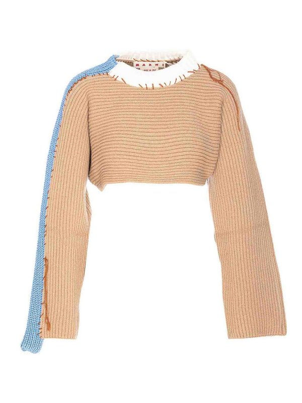 Marni: crew necks - Beige Knitted Sweater