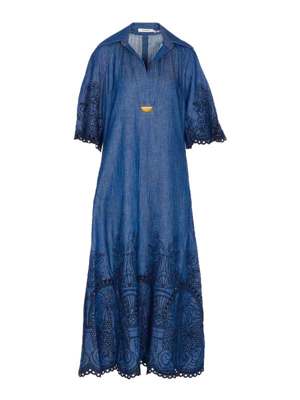 ZIMMERMANN: knee length dresses - Denim Embroidered Dress