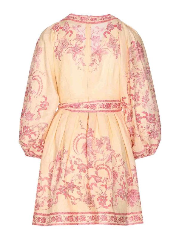 ZIMMERMANN: short dresses online - Pink And Beige Lucky Plunge Mini Dress