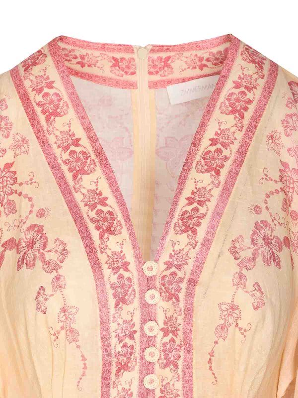 Pink And Beige Lucky Plunge Mini Dress shop online: ZIMMERMANN