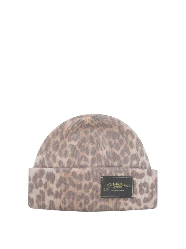 GANNI: beanies - Leopard Beanie