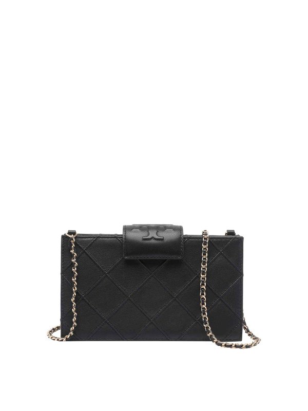 TORY BURCH: wallets & purses - Black Mini Fleming Chain Wallet