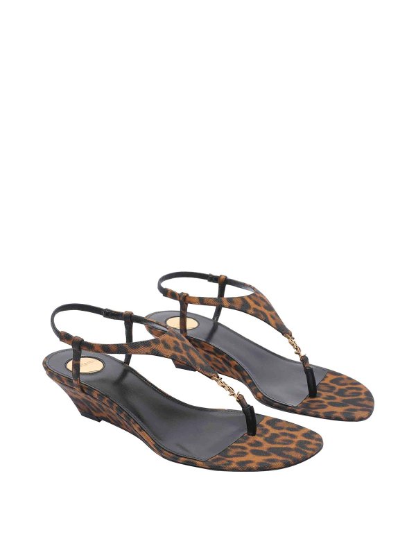 SAINT LAURENT: espadrilles online - Cassandra In Leopard Grosgrain Wedges